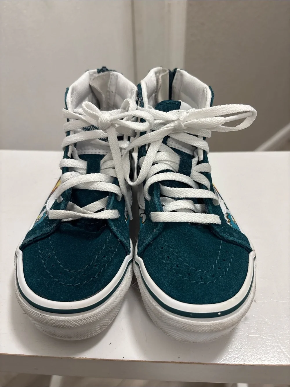 Vans Kids High-Top Sneakers in Teal with Dragon Graphic